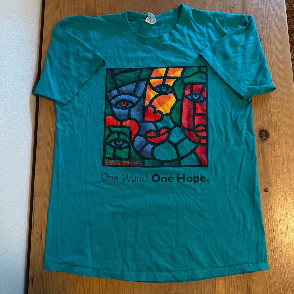 Vintage 1996 AIDS Conference Volunteer T-Shirt Joe Average Art Teal XL Canada